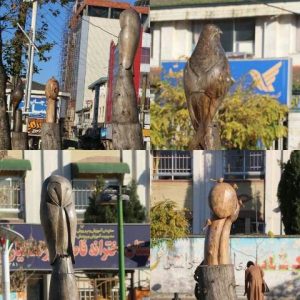 تبدیل درختان خشک شده در لاهیجان به مجسمه های چوبی