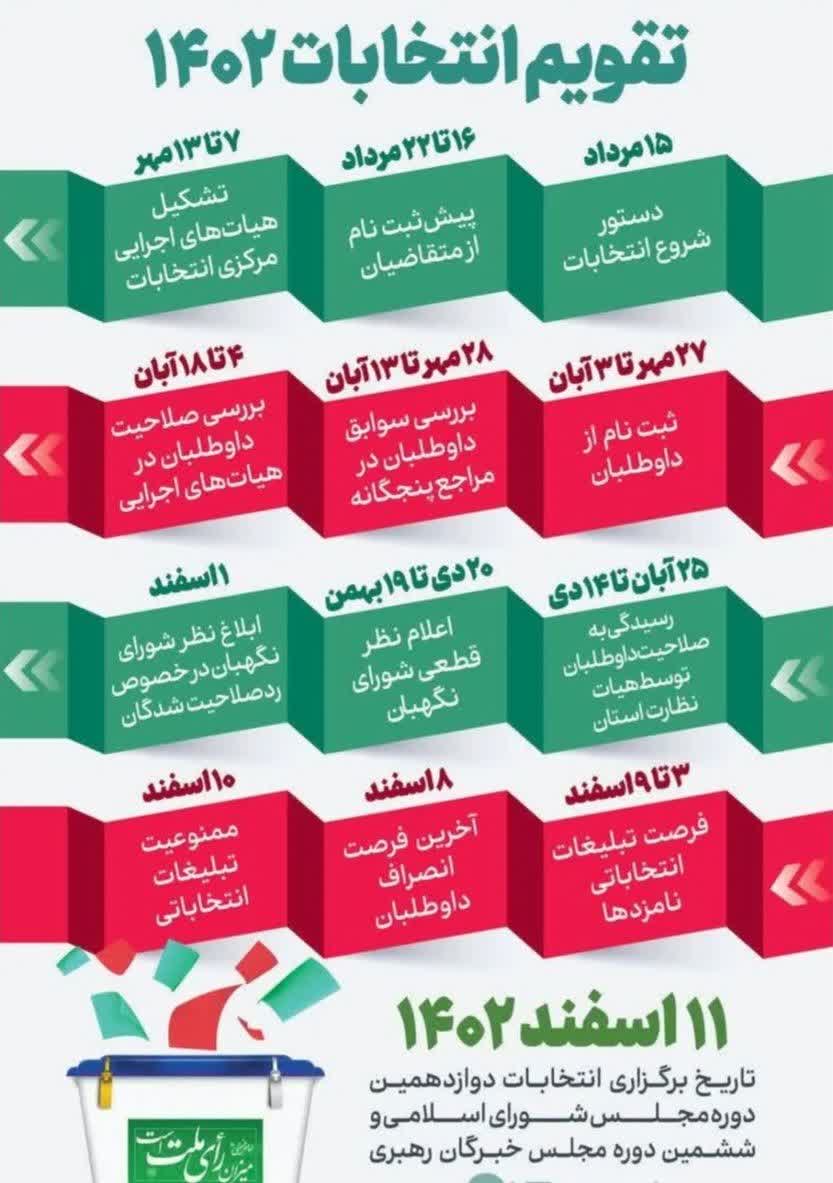 تقویم انتخابات مجلس شورای اسلامی و خبرگان رهبر