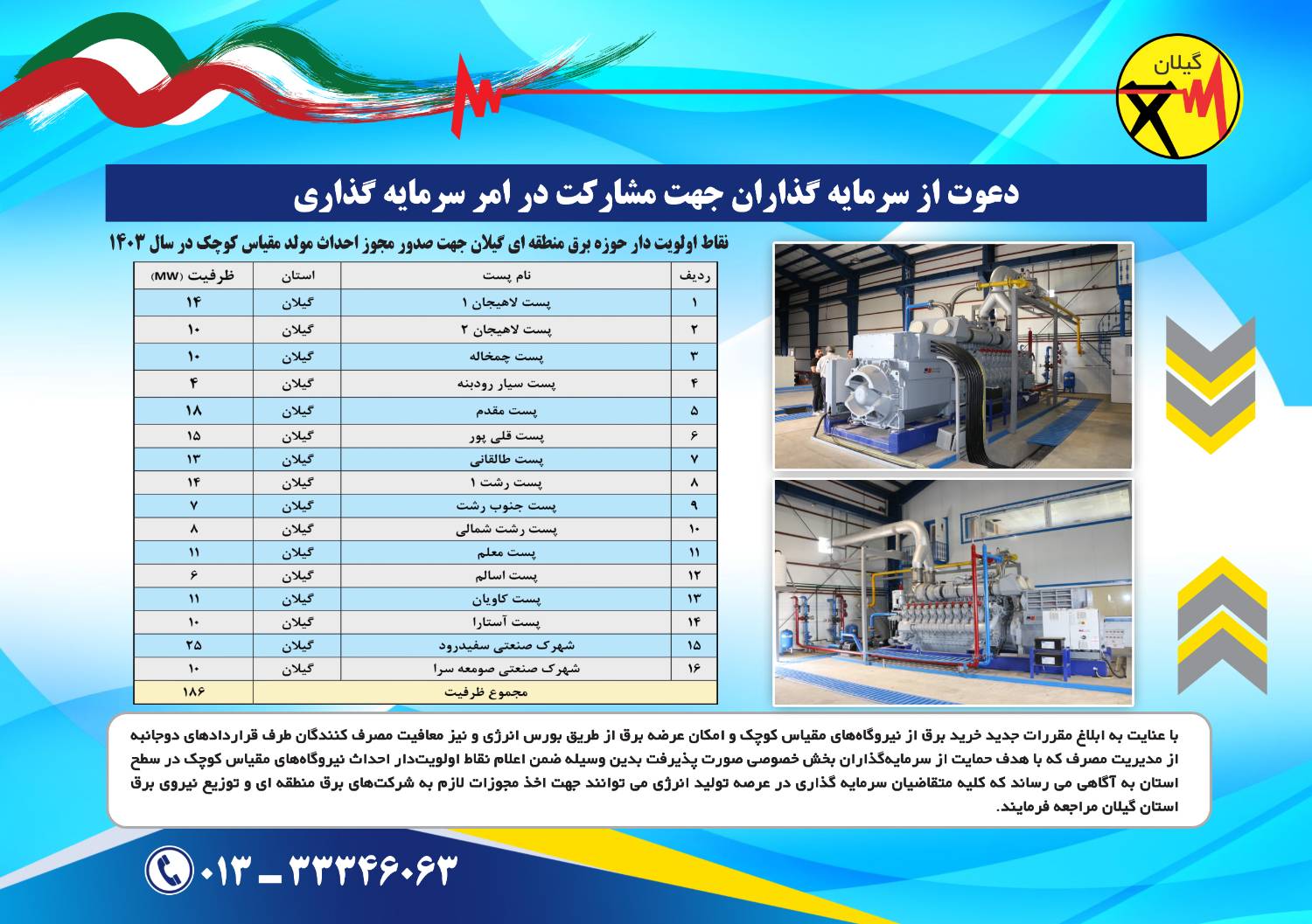 تاکید معاون طرح و توسعه شرکت برق منطقه‌ای گیلان : ۱۶ ساختگاه جدید برای احداث نیروگاه مقیاس کوچک آماده است