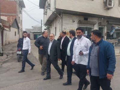 بازدید میدانی رئیس کمیسیون بهداشت محیط زیست و خدمات شهری شورای اسلامی شهر رشت با همراهی شهردار منطقه یک از محله فخب