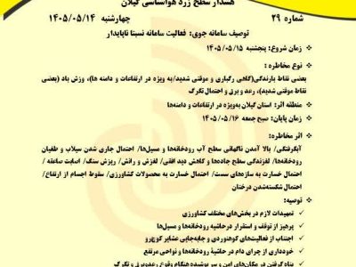 هشدار سطح زرد هواشناسی در گیلان